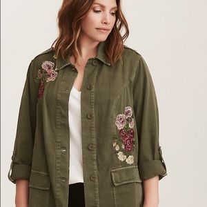 Torrid Floral Embroidered Twill Shirt Jacket